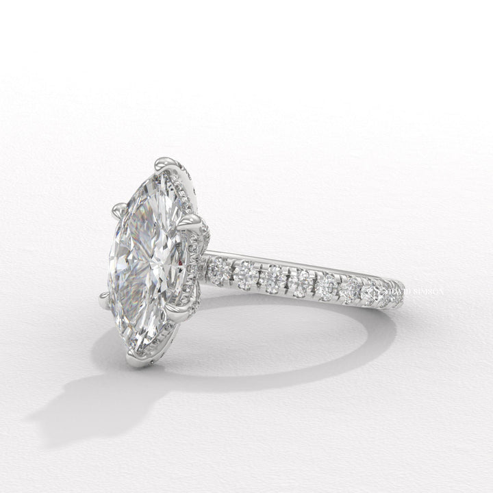 Marquise split shank engagement ring, Marquise channel set engagement ring, Marquise swirl engagement ring, Marquise unique engagement ring, Marquise traditional engagement ring,