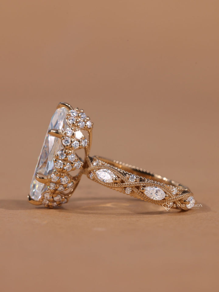 2.0CT-3.0CT Marquise Cut Diamond Vintage Moissanite Milgrain Engagement Ring