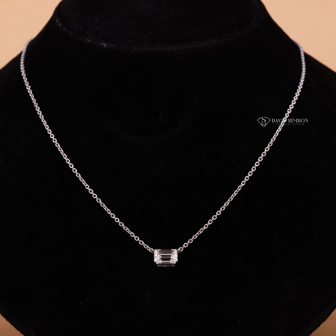 Minimalist East-West Emerald Solitaire Wedding Pendant Necklace