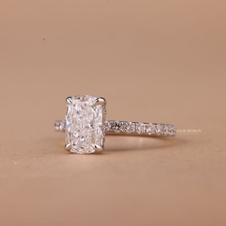 1.50CT-2.50CT Cushion Cut Hidden Halo Moissanite Diamond Engagement Ring