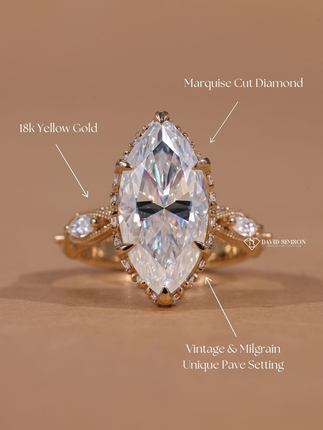 2.0CT-3.0CT Marquise Cut Diamond Vintage Moissanite Milgrain Engagement Ring