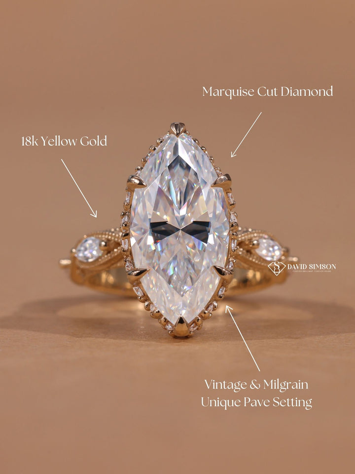 2.0CT-3.0CT Marquise Cut Diamond Vintage Moissanite Milgrain Engagement Ring