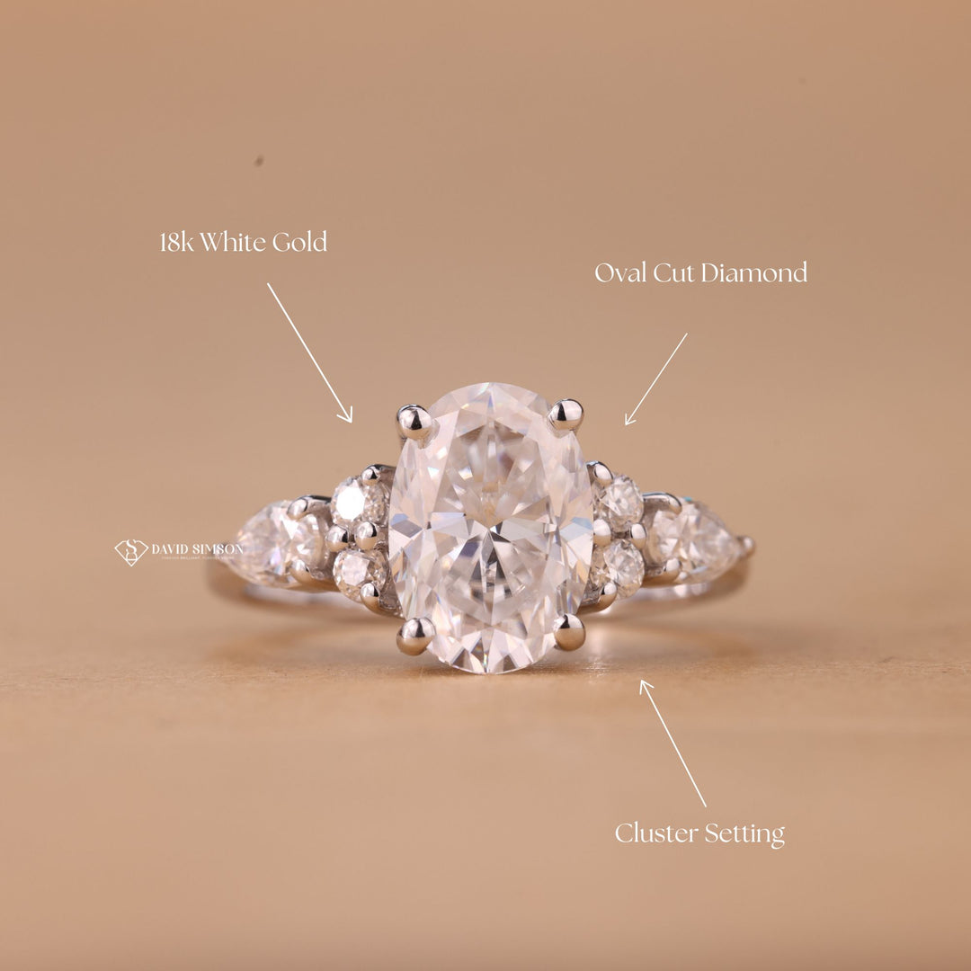 2.0CT-3.0CT Oval Cut Moissanite Diamond Cluster Engagement Ring