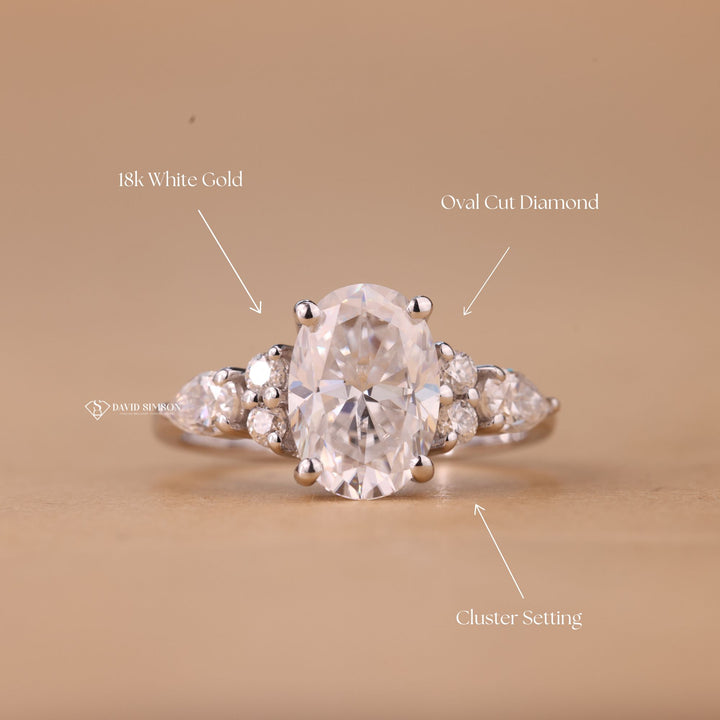 2.0CT-3.0CT Oval Cut Moissanite Diamond Cluster Engagement Ring