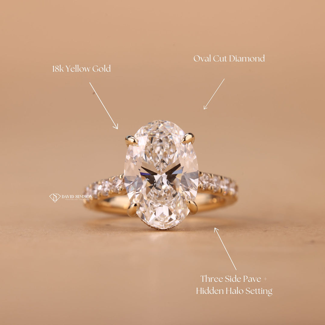 3.0CT-4.0CT Oval Cut Moissanite Diamond Hidden Halo Engagement Ring