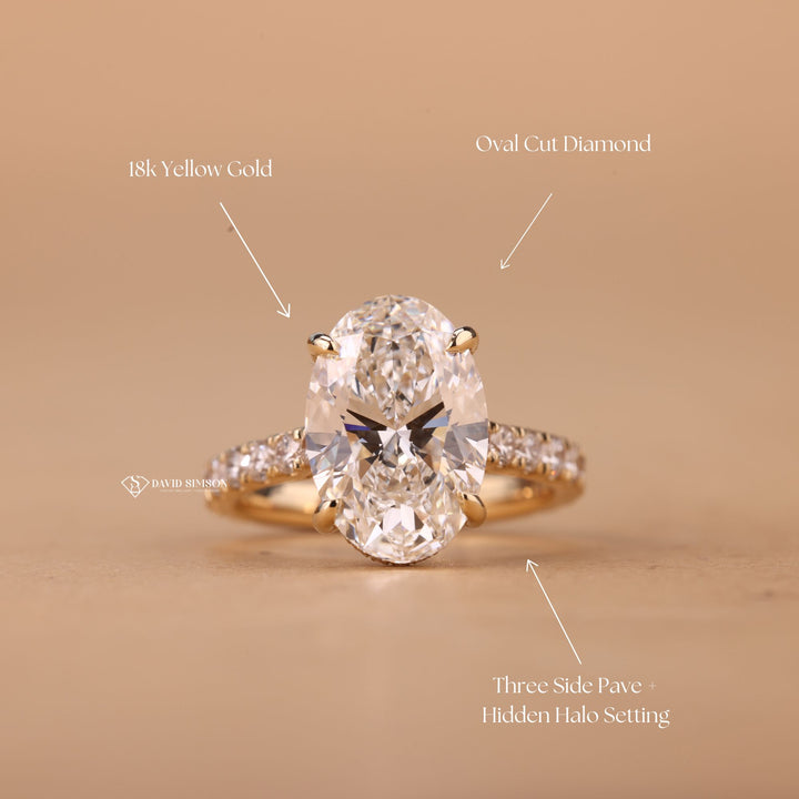 3.0CT-4.0CT Oval Cut Moissanite Diamond Hidden Halo Engagement Ring