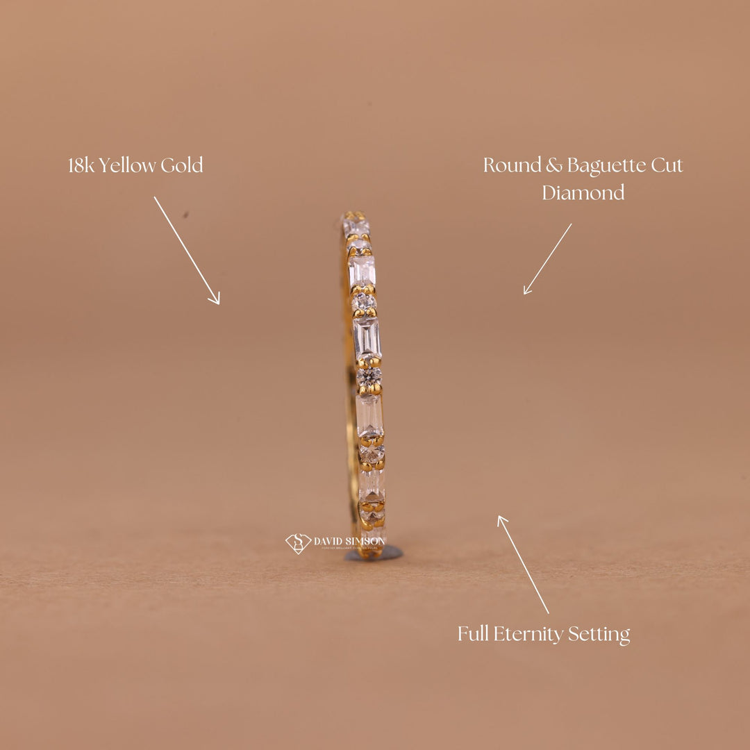 Round &amp; Baguette Cut Moissanite Full Eternity Diamond Wedding Band