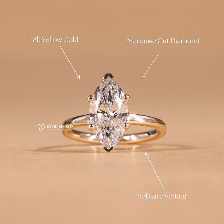 Handmade Moissanite Ring, Dainty Marquise Ring, Minimalist Solitaire Ring, Classic Engagement Ring, Marquise Diamond Alternative, Anniversary Gift for Her, Promise Ring for Women,