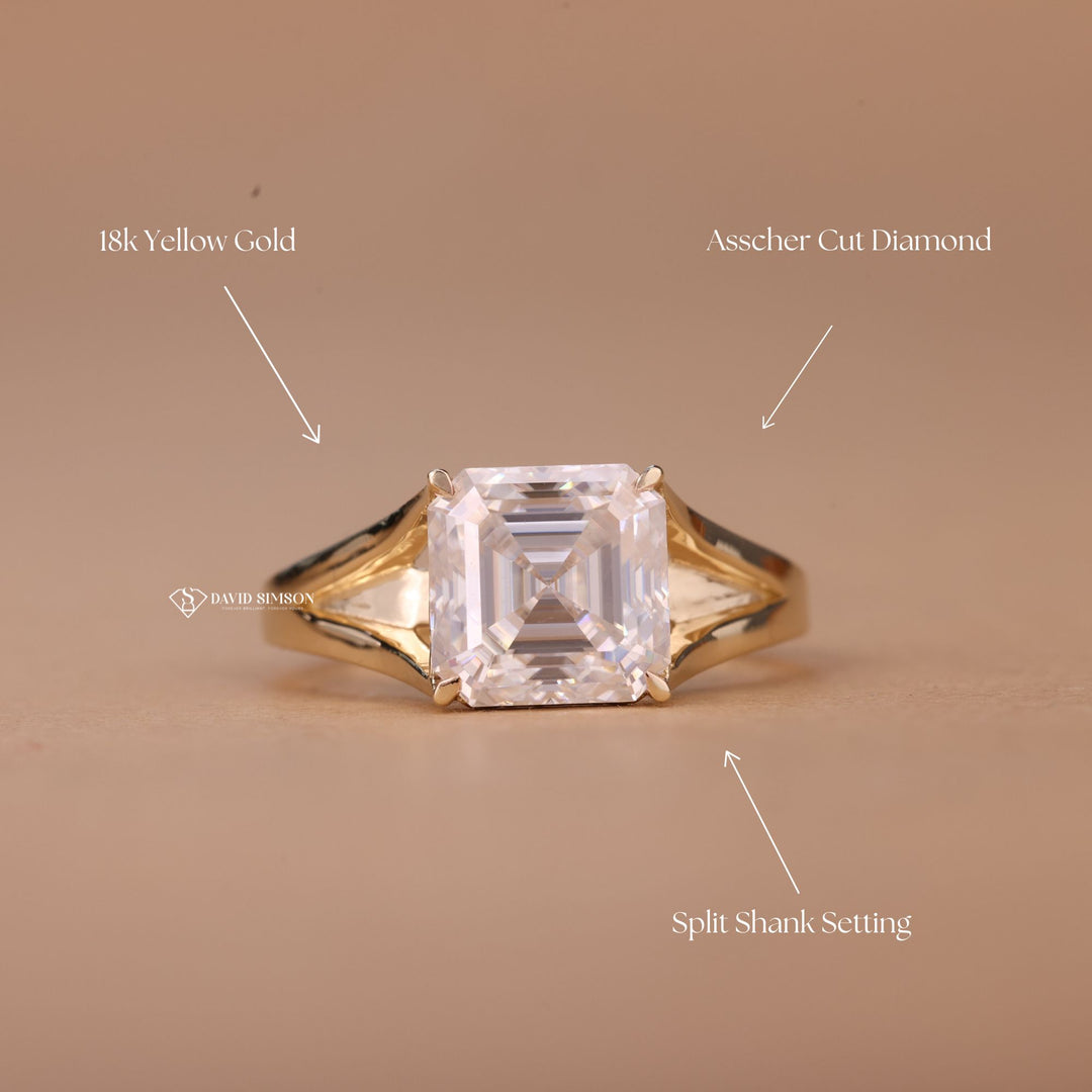 2.50CT-3.50CT Asscher Cut Moissanite Diamond Split Shank Engagement Ring