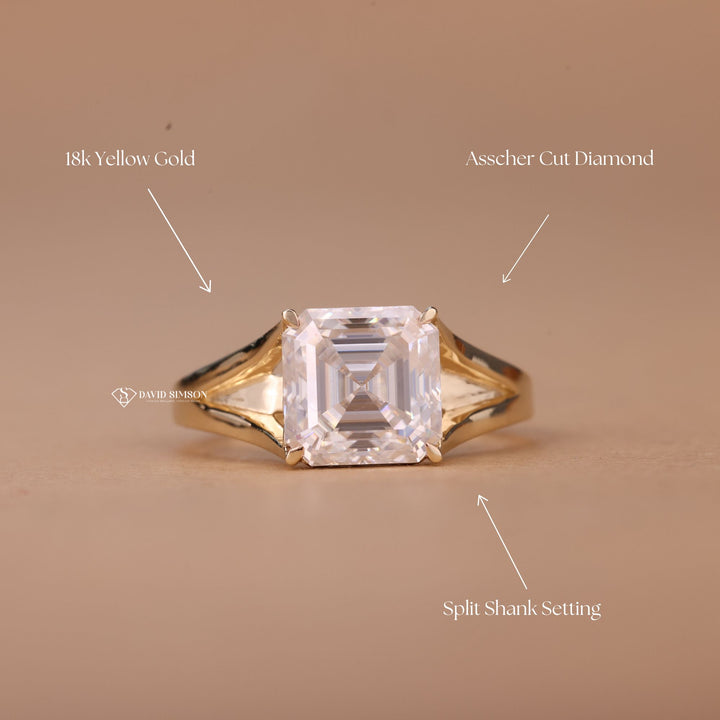 2.50CT-3.50CT Asscher Cut Moissanite Diamond Split Shank Engagement Ring