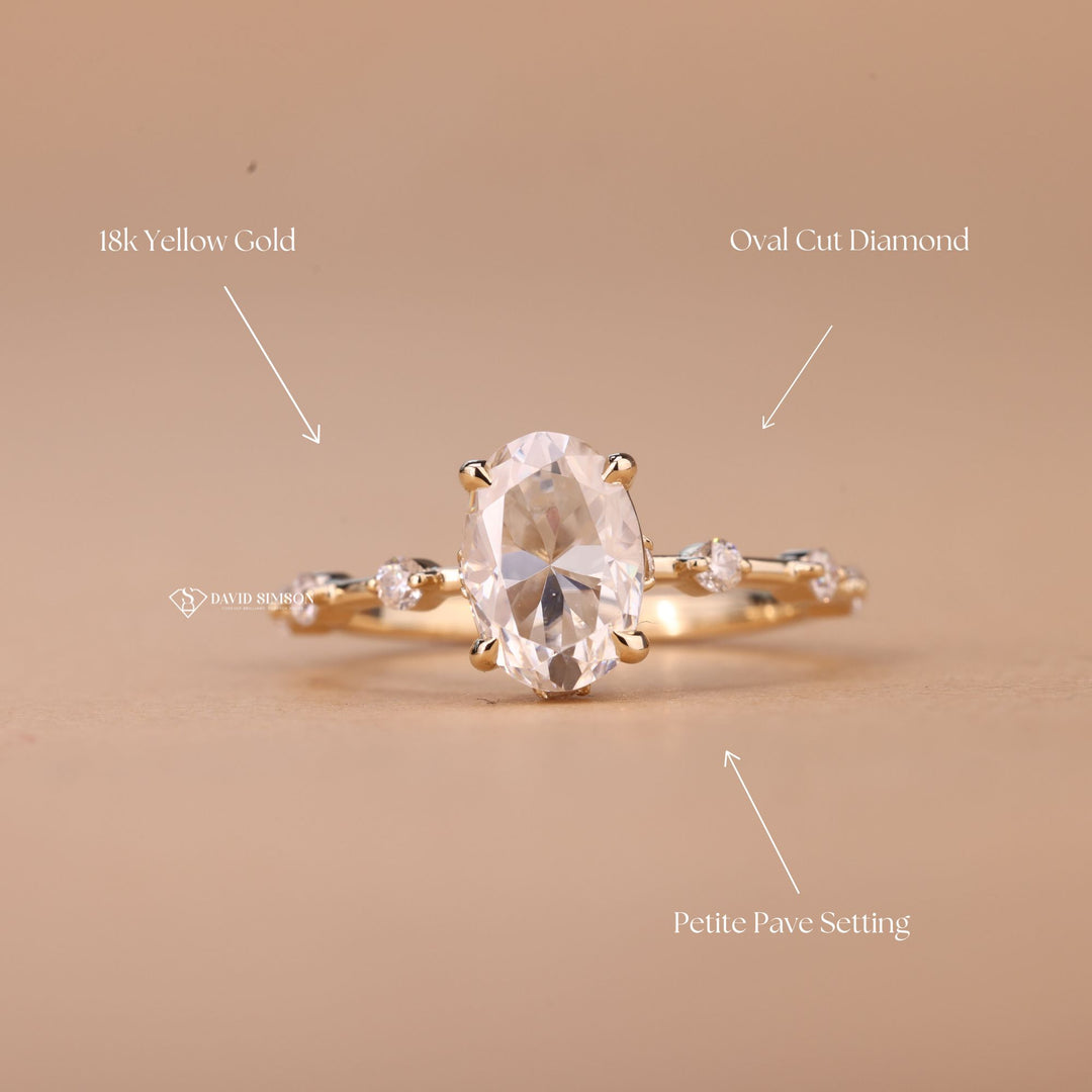 2.0CT-3.0CT Oval Cut Moissanite Distance Diamond Pave Engagement Ring