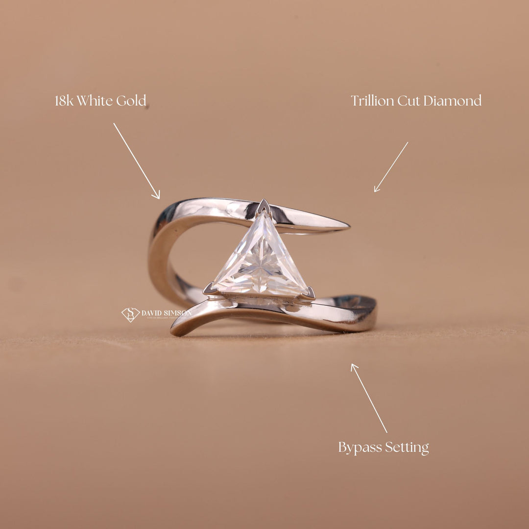 1.0CT-2.0CT Trillion Cut Moissanite Diamond Bypass Engagement Ring