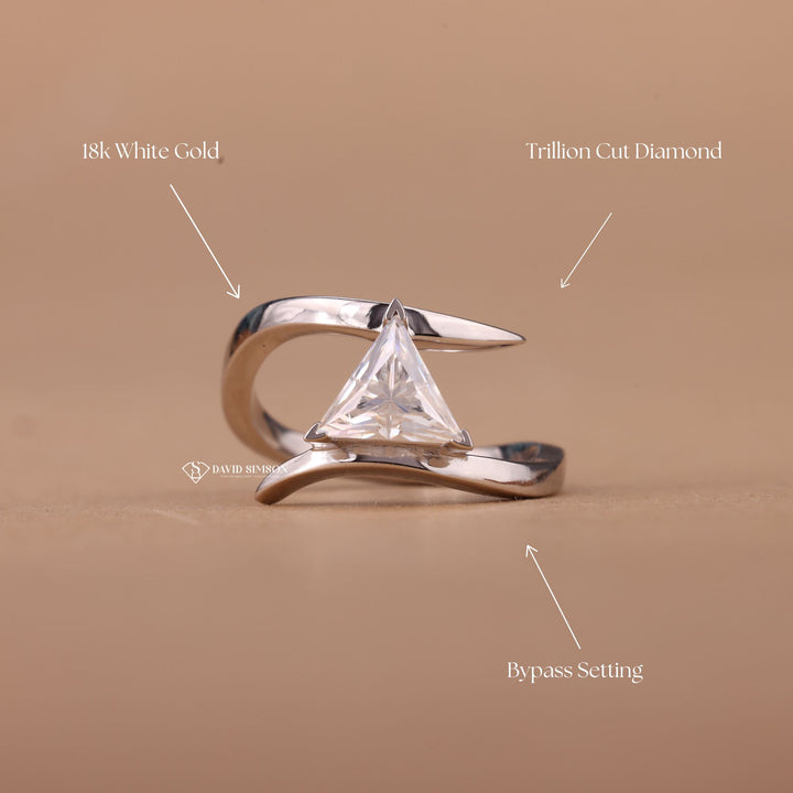 1.0CT-2.0CT Trillion Cut Moissanite Diamond Bypass Engagement Ring