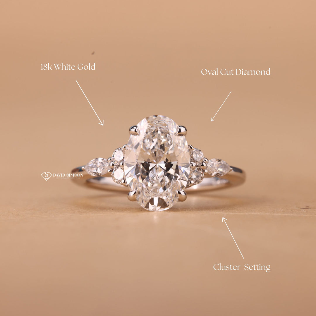 3.0CT-4.0CT Oval Cut Moissanite Diamond Cluster Engagement Ring