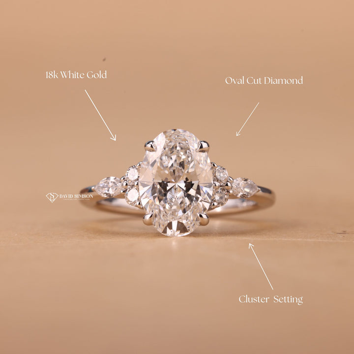 3.0CT-4.0CT Oval Cut Moissanite Diamond Cluster Engagement Ring