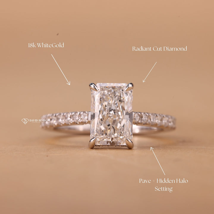 3.50CT-4.50CT Radiant Cut Moissanite Hidden Halo Diamond Engagement Ring