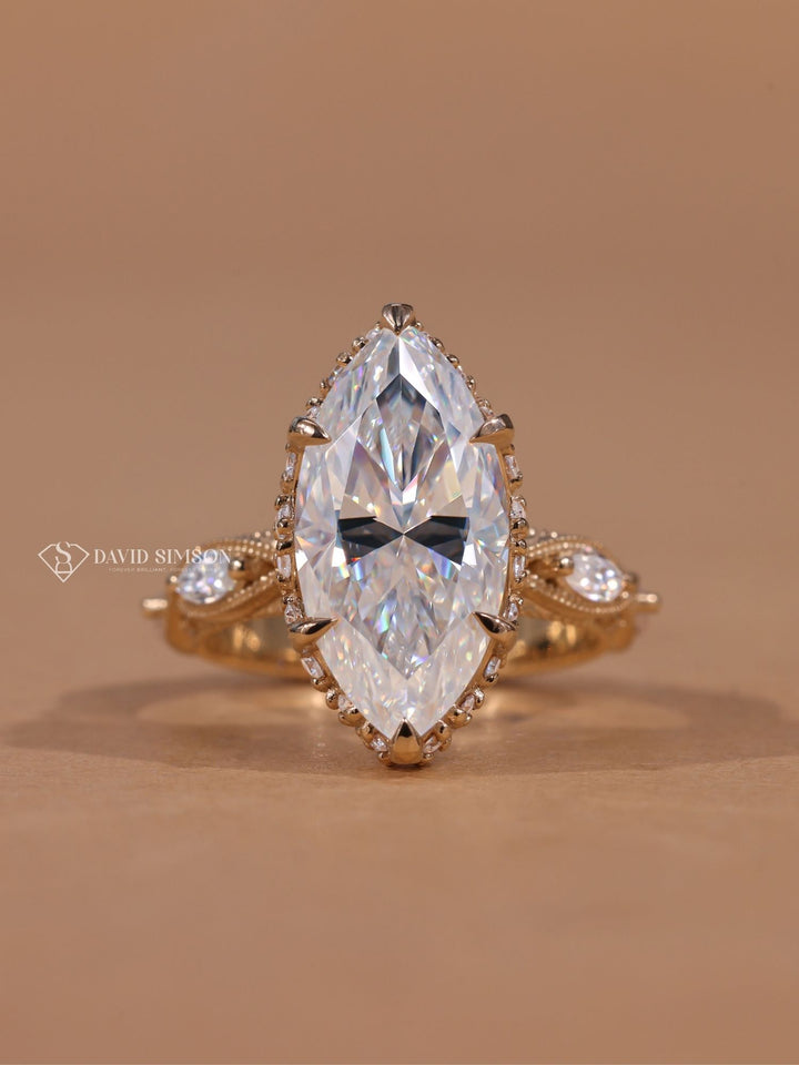 2.0CT-3.0CT Marquise Cut Diamond Vintage Moissanite Milgrain Engagement Ring