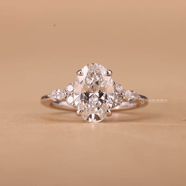 3.0CT-4.0CT Oval Cut Moissanite Diamond Cluster Engagement Ring