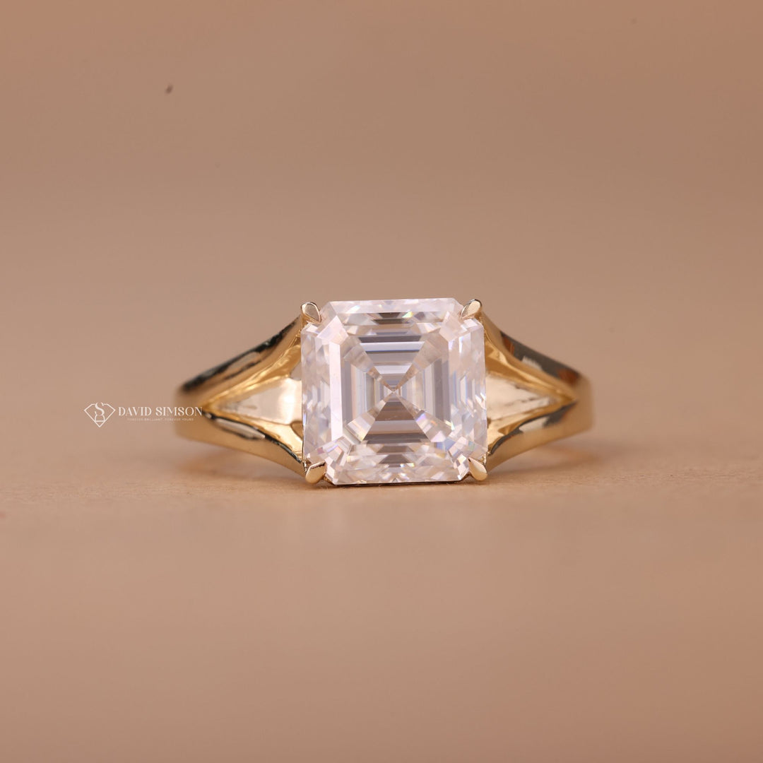 2.50CT-3.50CT Asscher Cut Moissanite Diamond Split Shank Engagement Ring