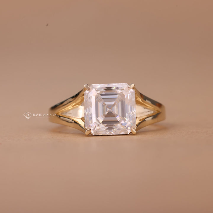 2.50CT-3.50CT Asscher Cut Moissanite Diamond Split Shank Engagement Ring