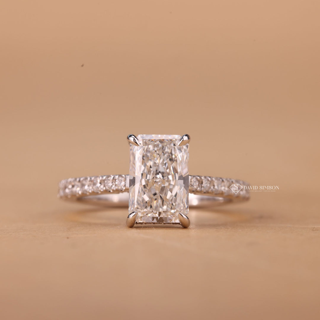 3.50CT-4.50CT Radiant Cut Moissanite Hidden Halo Diamond Engagement Ring