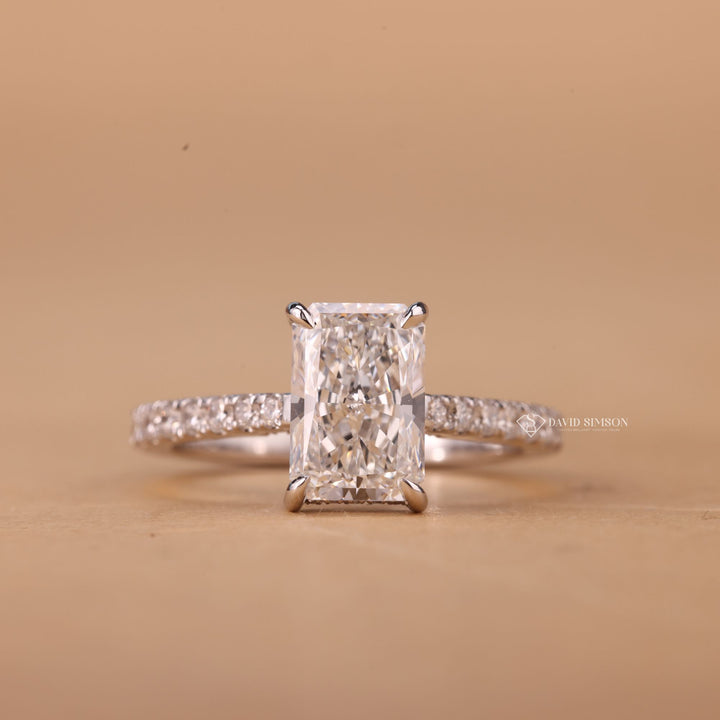 3.50CT-4.50CT Radiant Cut Moissanite Hidden Halo Diamond Engagement Ring