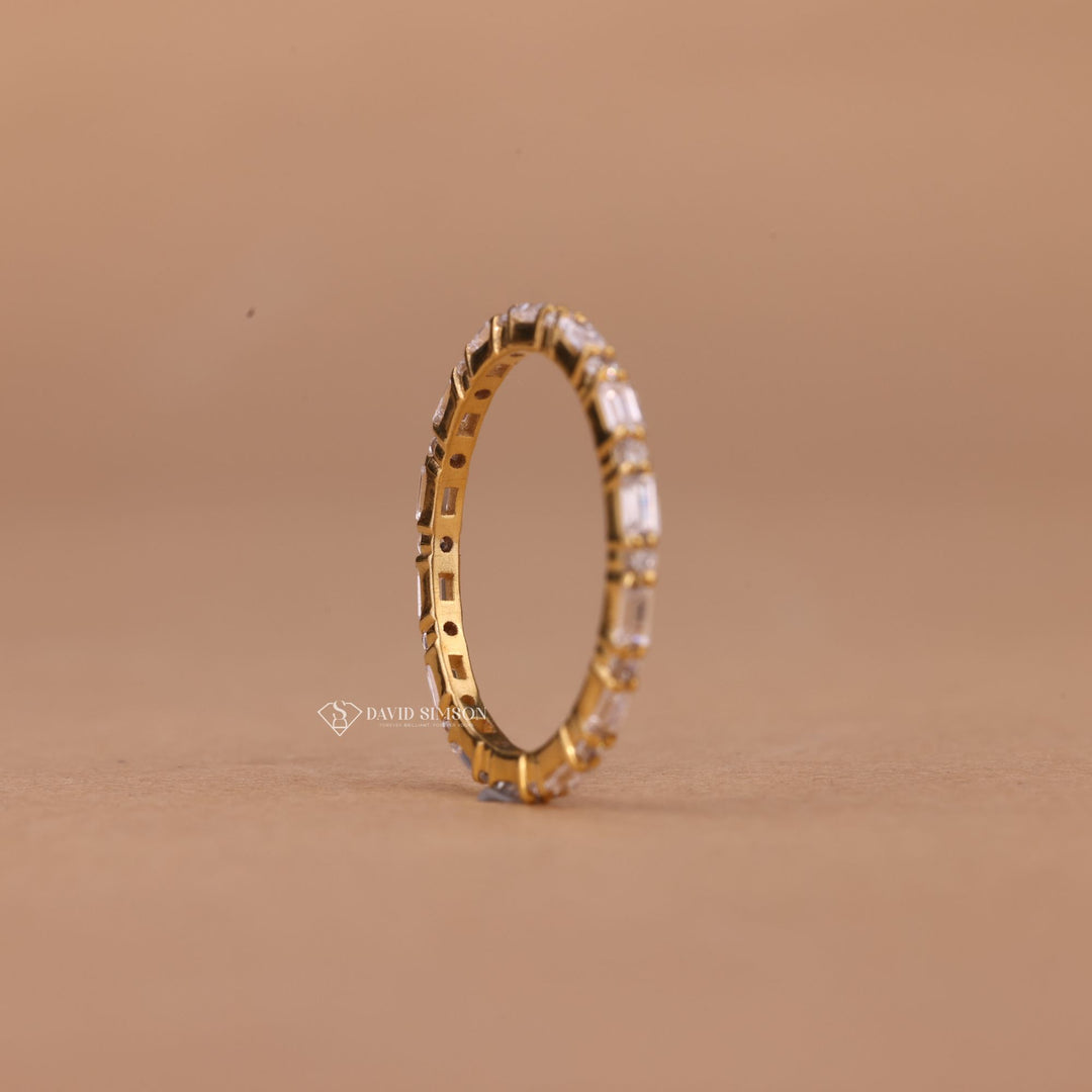 Round &amp; Baguette Cut Moissanite Full Eternity Diamond Wedding Band