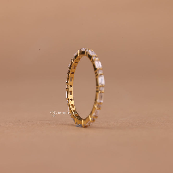 Round &amp; Baguette Cut Moissanite Full Eternity Diamond Wedding Band
