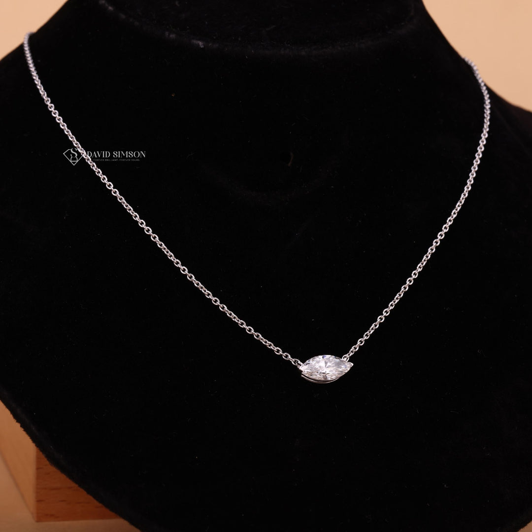 Classic Marquise Solitaire Diamond East West Pendant Necklace