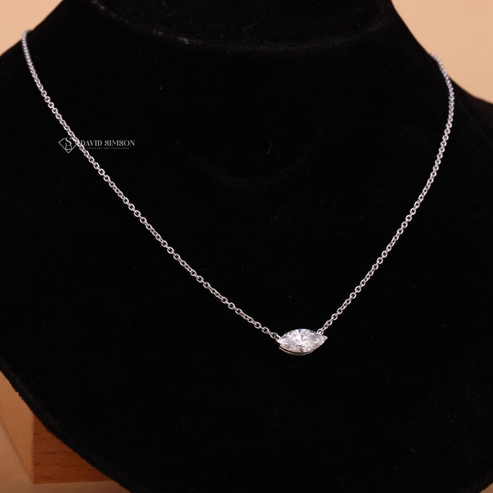 Classic Marquise Solitaire Diamond East West Pendant Necklace