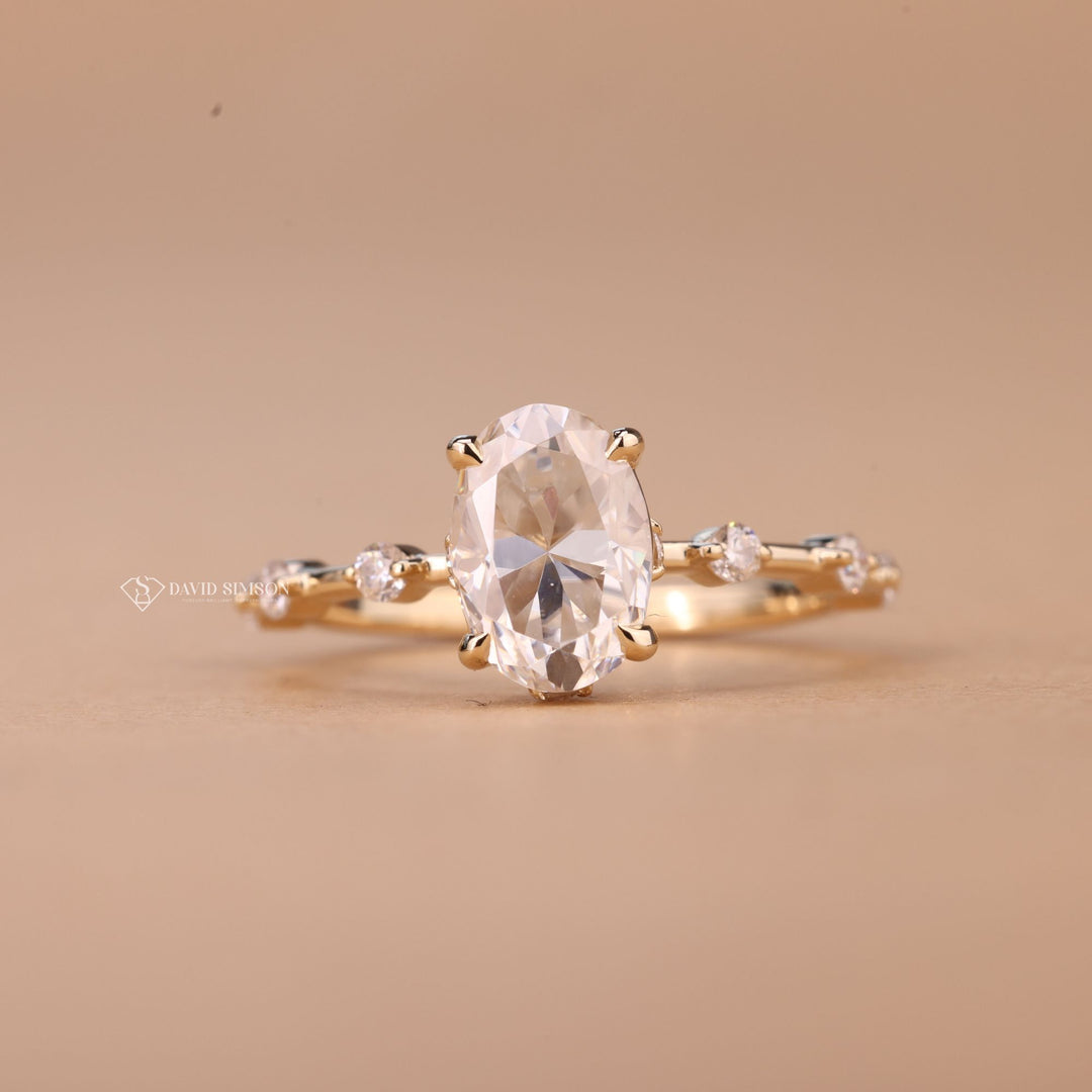 2.0CT-3.0CT Oval Cut Moissanite Distance Diamond Pave Engagement Ring