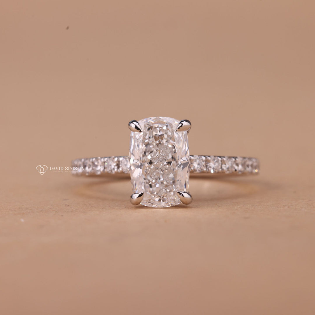 1.50CT-2.50CT Cushion Cut Hidden Halo Moissanite Diamond Engagement Ring