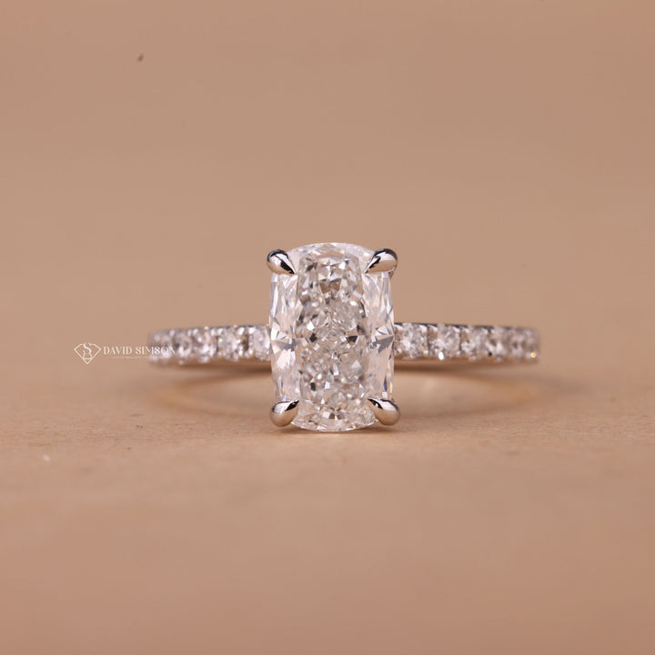 1.50CT-2.50CT Cushion Cut Hidden Halo Moissanite Diamond Engagement Ring