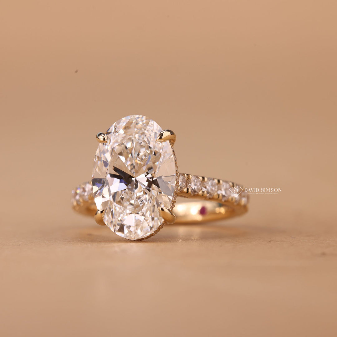3.0CT-4.0CT Oval Cut Moissanite Diamond Hidden Halo Engagement Ring