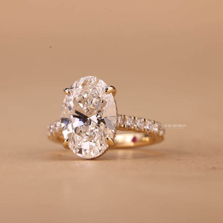 3.0CT-4.0CT Oval Cut Moissanite Diamond Hidden Halo Engagement Ring