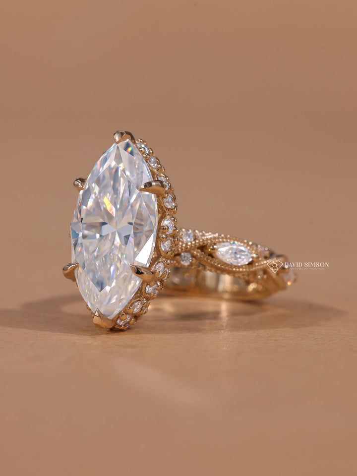 2.0CT-3.0CT Marquise Cut Diamond Vintage Moissanite Milgrain Engagement Ring