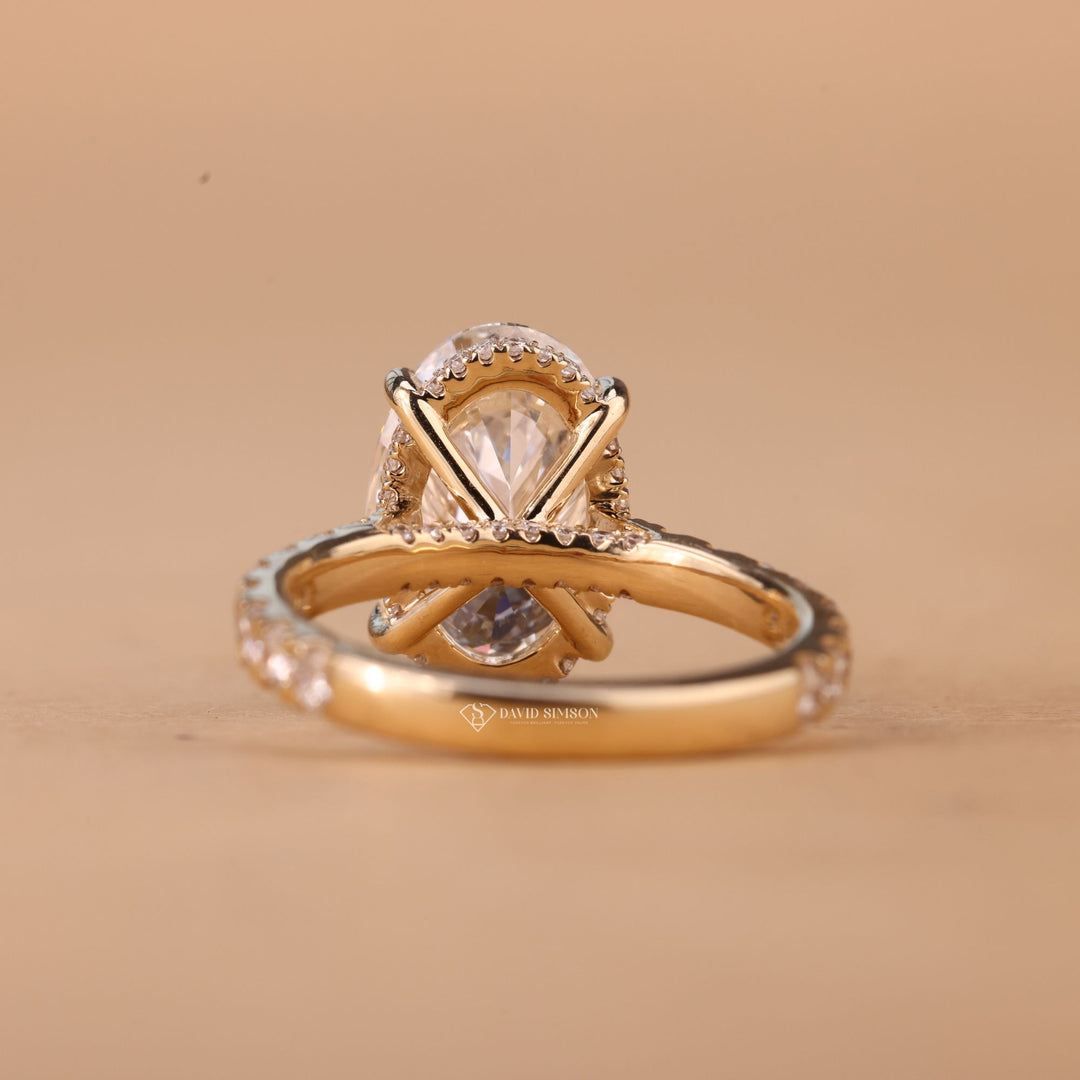 3.0CT-4.0CT Oval Cut Moissanite Diamond Hidden Halo Engagement Ring