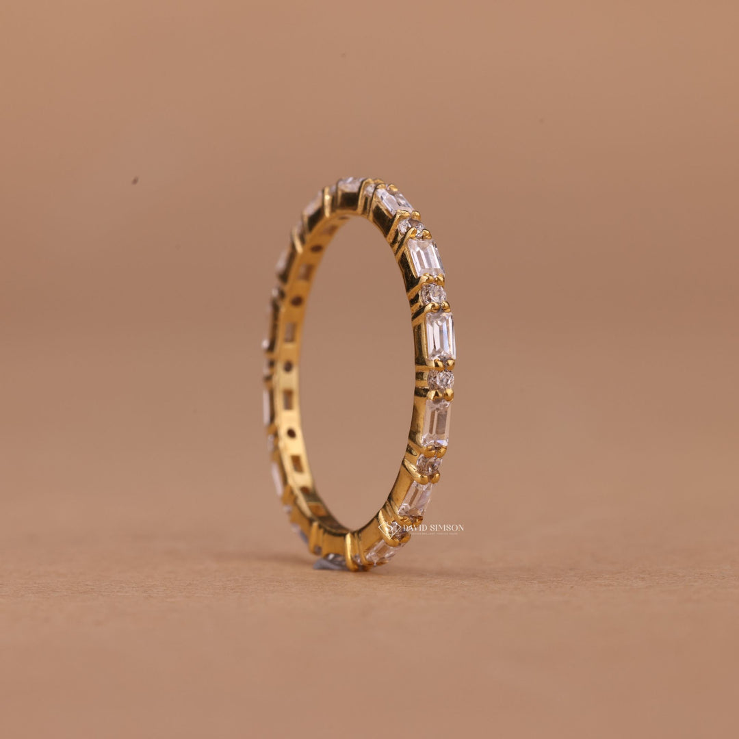 Round &amp; Baguette Cut Moissanite Full Eternity Diamond Wedding Band