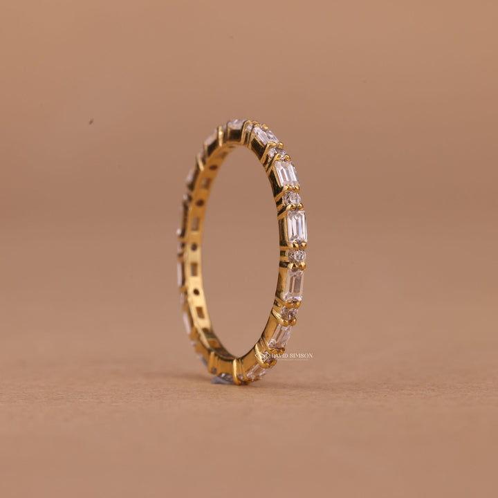 Round &amp; Baguette Cut Moissanite Full Eternity Diamond Wedding Band