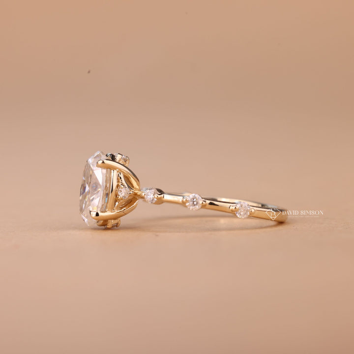 2.0CT-3.0CT Oval Cut Moissanite Distance Diamond Pave Engagement Ring