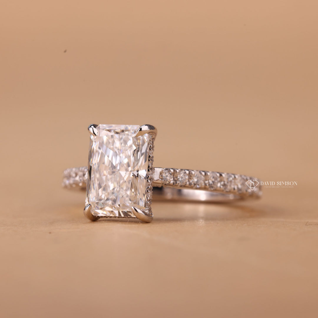 3.50CT-4.50CT Radiant Cut Moissanite Hidden Halo Diamond Engagement Ring