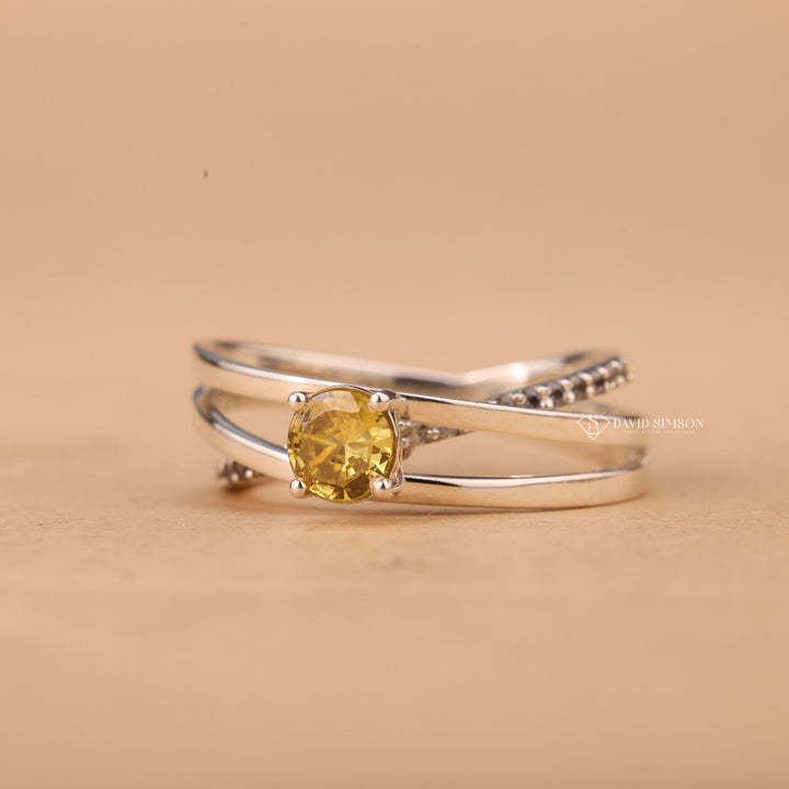 Round Cut Diamond Ring, Handmade Diamond Jewelry, 14k Yellow Gold Ring, 18k Yellow Gold Ring, Statement Engagement Ring, Pave Split Shank, Canary Yellow Jewelry, Alternative 