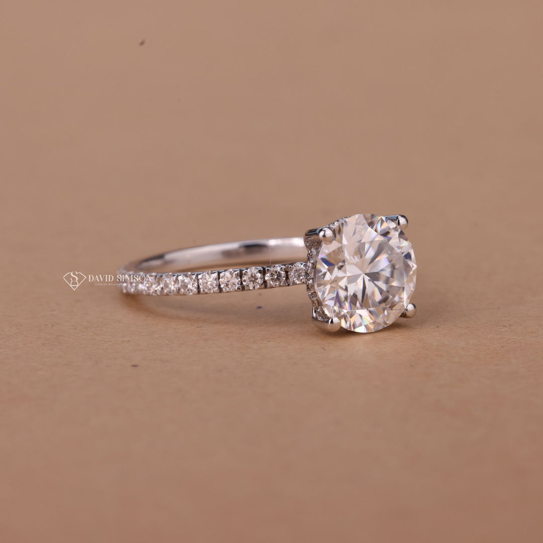 Unique Hidden Halo Setting
Modern Bride Engagement Ring
Dainty Band Moissanite Ring
