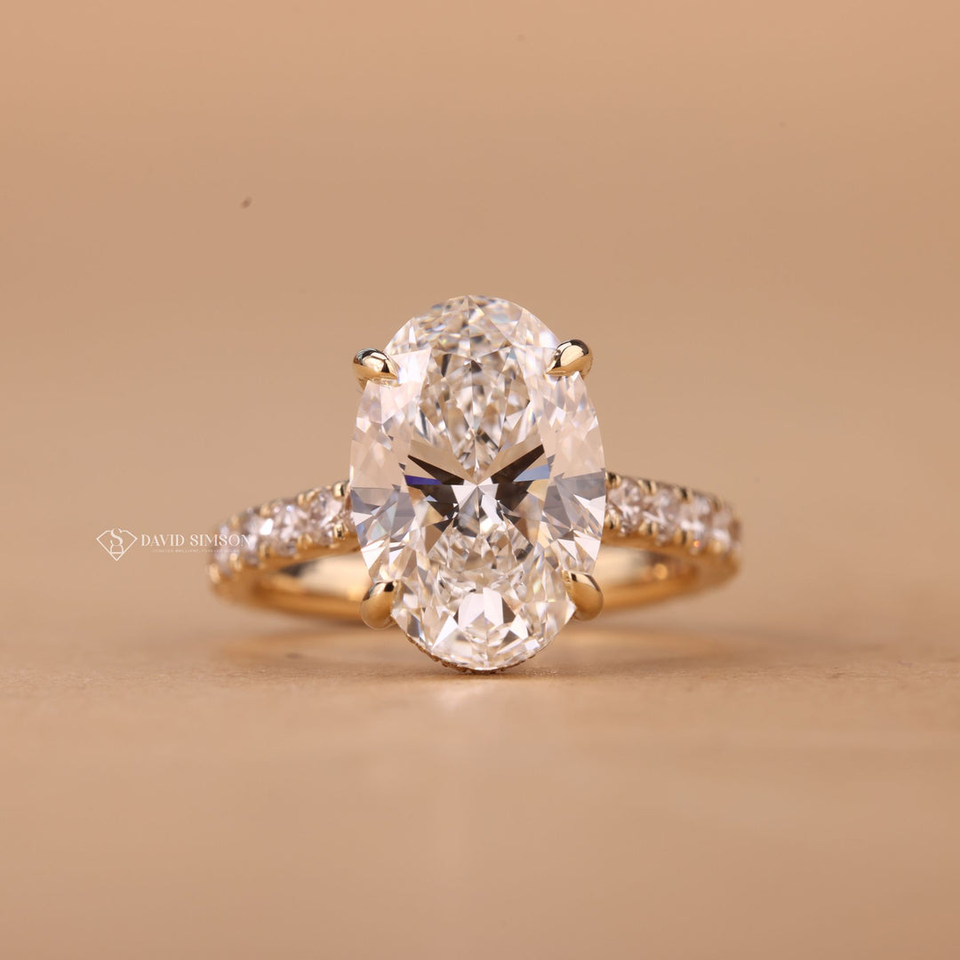 3.0CT-4.0CT Oval Cut Moissanite Diamond Hidden Halo Engagement Ring