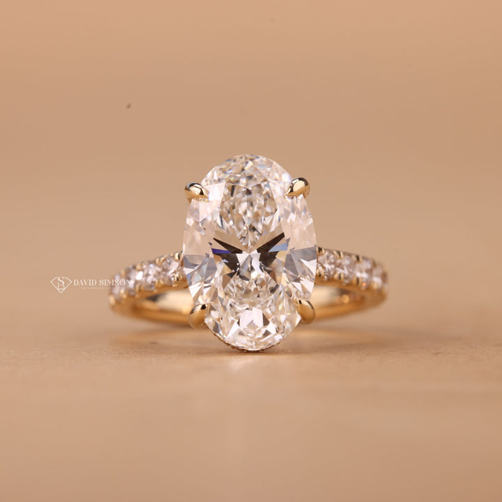 3.0CT-4.0CT Oval Cut Moissanite Diamond Hidden Halo Engagement Ring
