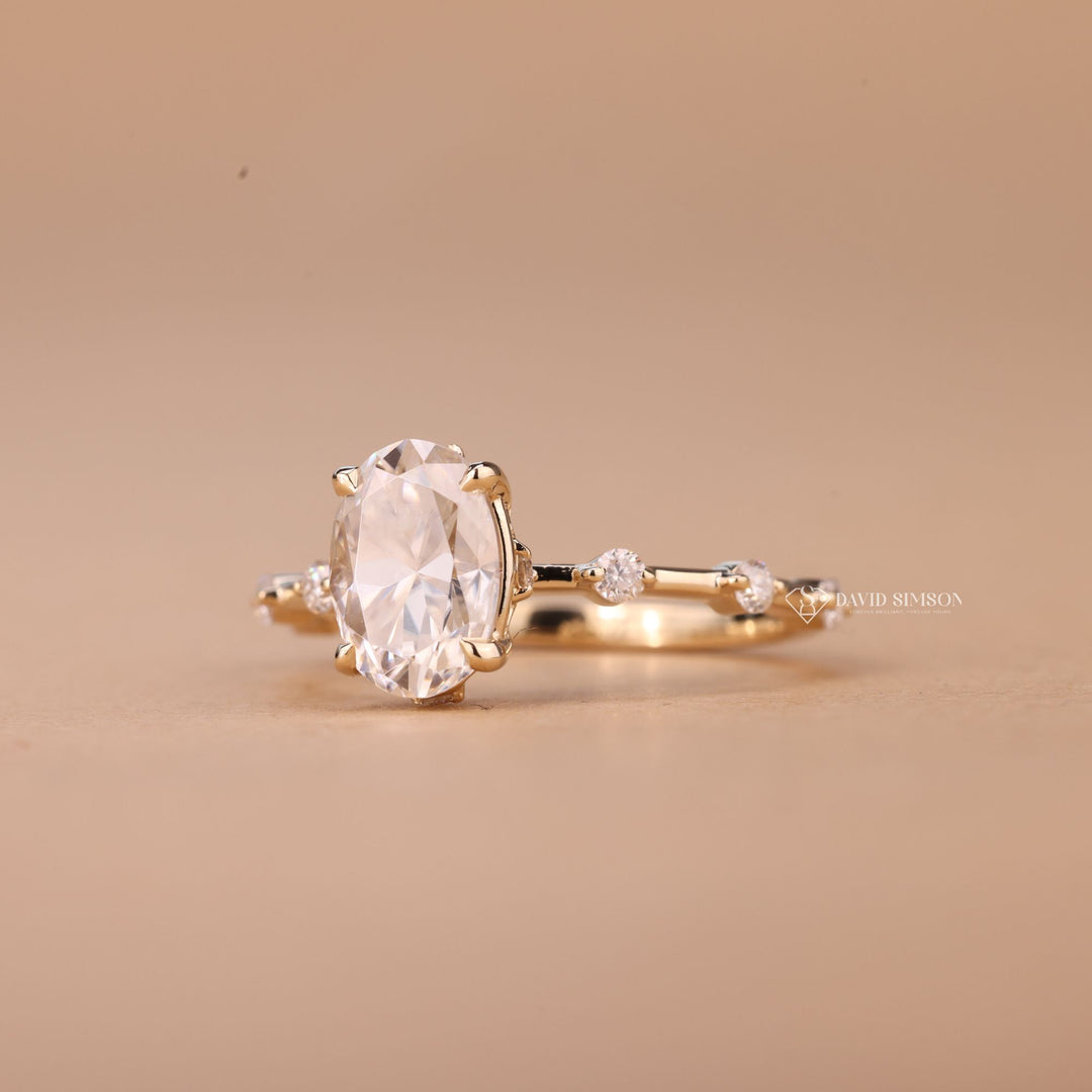 2.0CT-3.0CT Oval Cut Moissanite Distance Diamond Pave Engagement Ring