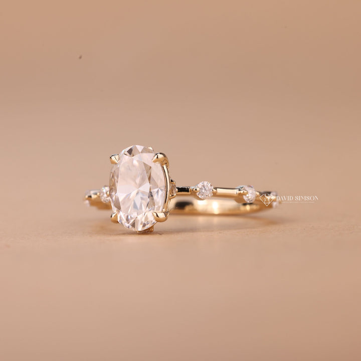 2.0CT-3.0CT Oval Cut Moissanite Distance Diamond Pave Engagement Ring