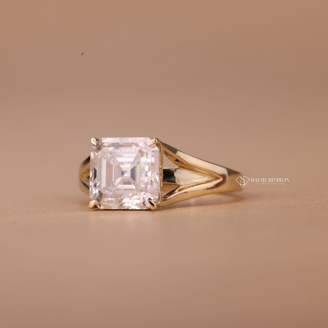 2.50CT-3.50CT Asscher Cut Moissanite Diamond Split Shank Engagement Ring