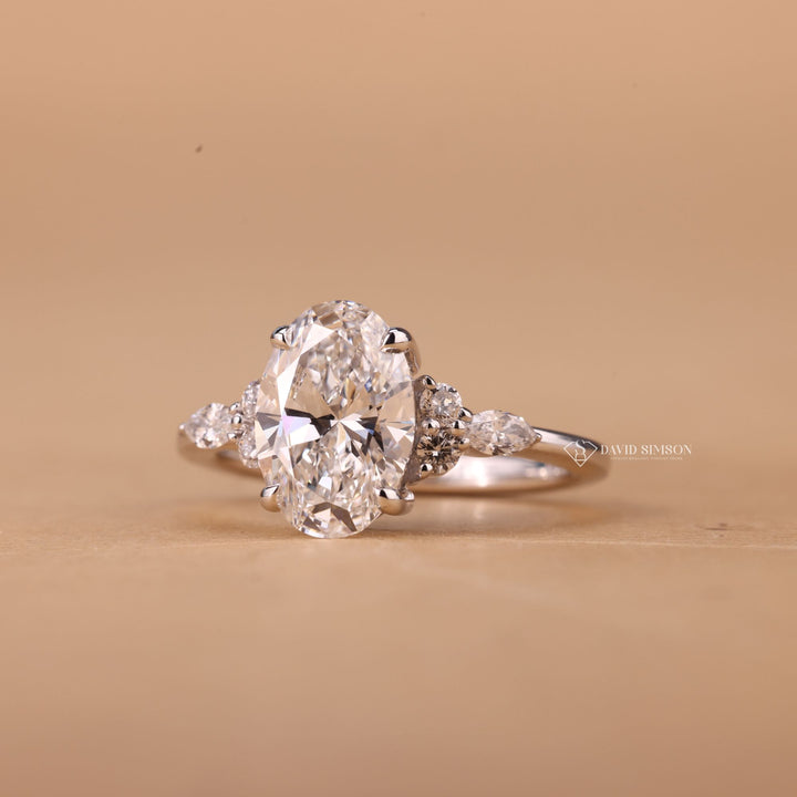 3.0CT-4.0CT Oval Cut Moissanite Diamond Cluster Engagement Ring