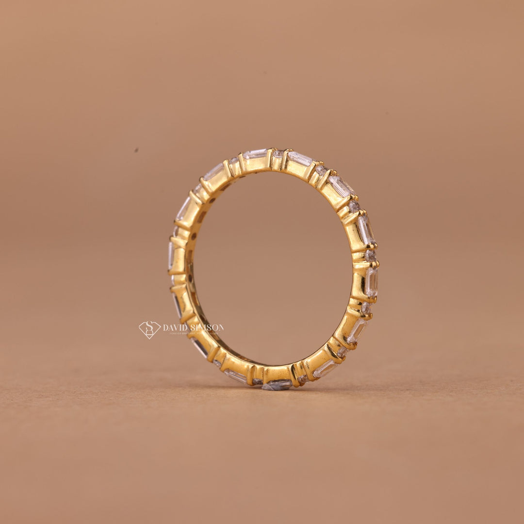 Round &amp; Baguette Cut Moissanite Full Eternity Diamond Wedding Band